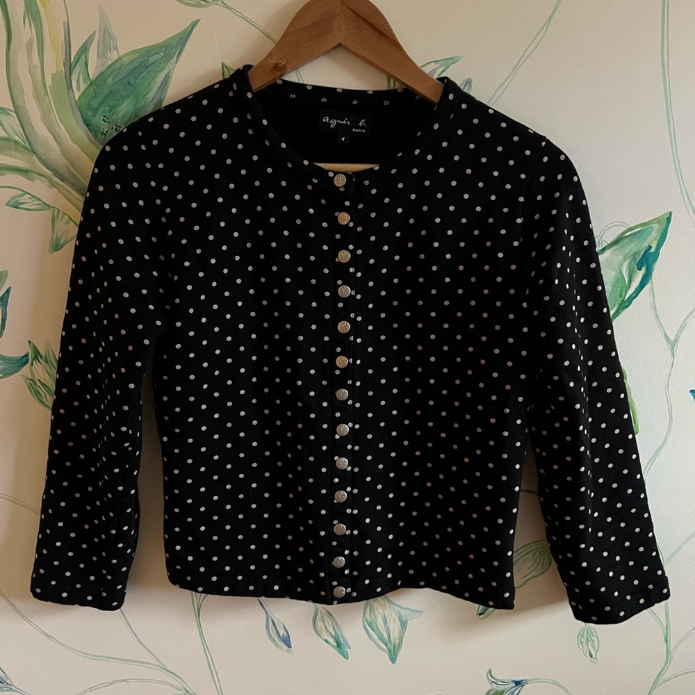 Agnes B. Black and White Polka Dot Cardigan